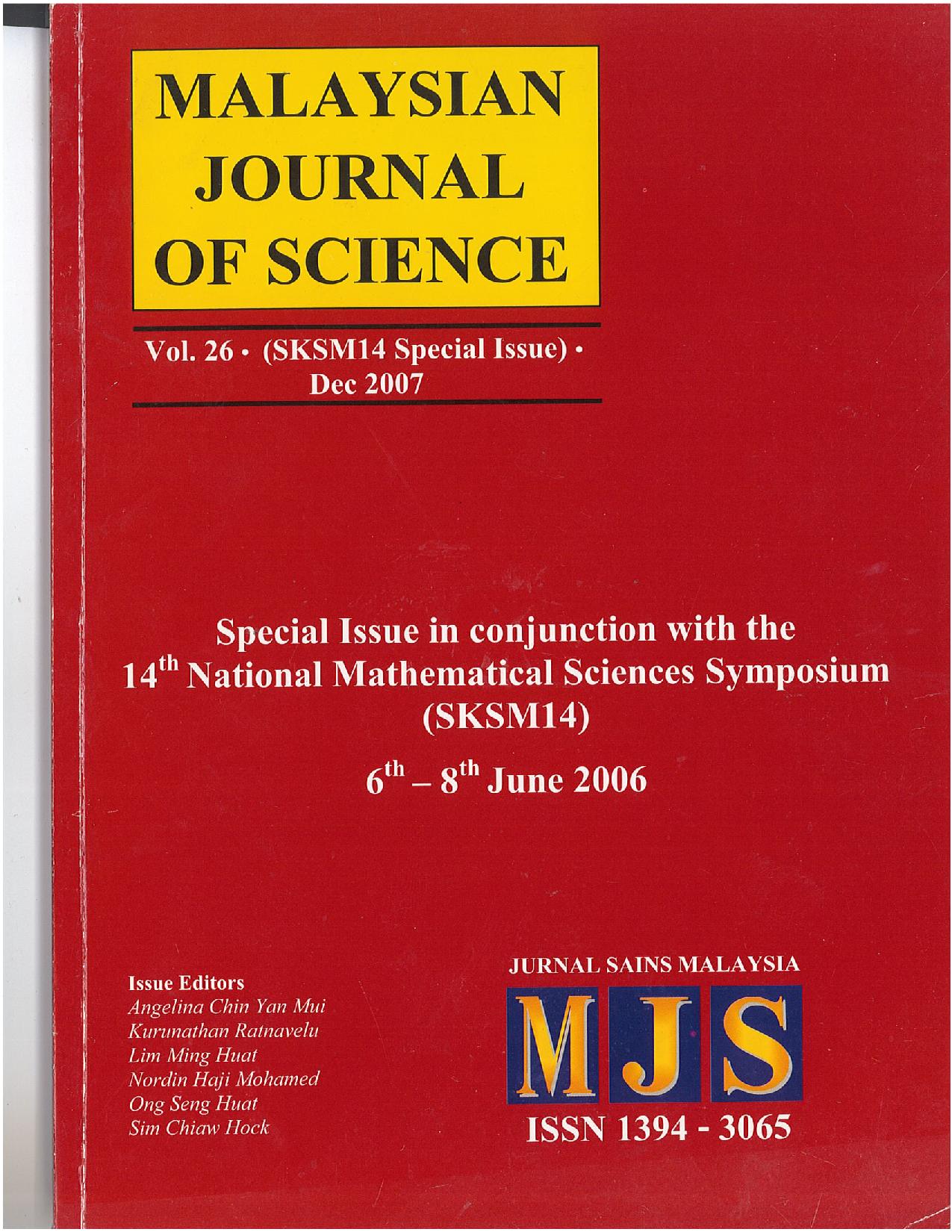 					View Vol. 26 (2007): 14th National Mathematical Science Symposium
				